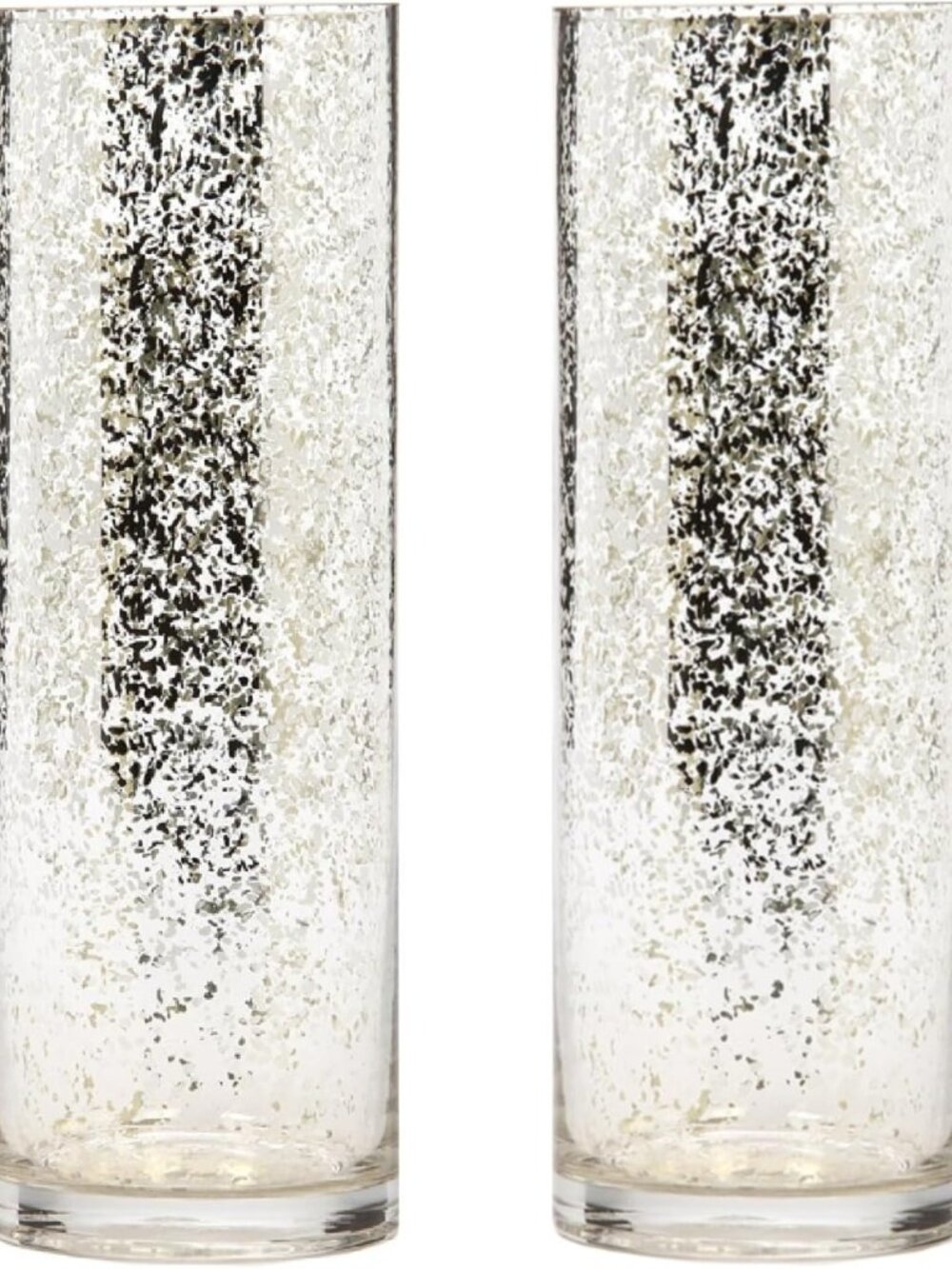 Set of 2 Vintage Silver Mercury Glass Vases for Flowers - Home Décor